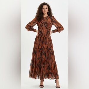 Farm Rio Black Giraffes Puff Sleeve Maxi Dress